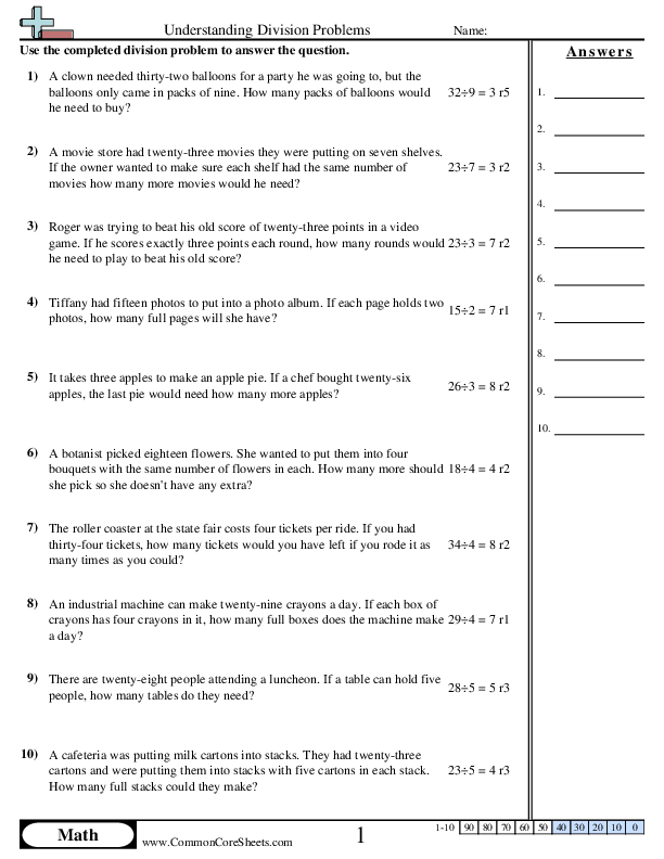 Understanding Division Answers Worksheet - Understanding Division Answers worksheet